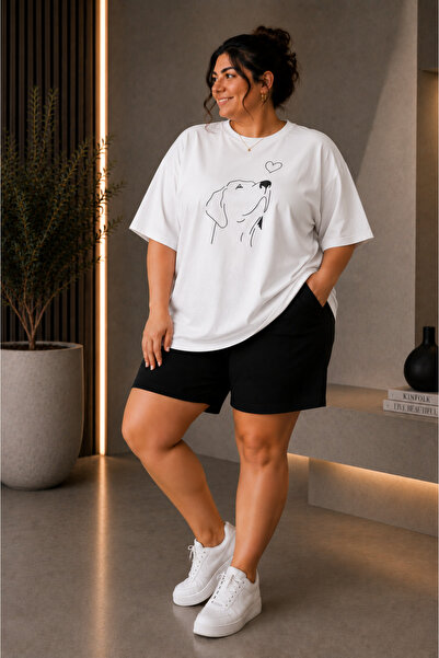 Rubonia Women's Plus Size Oversize Shorts Set 2-Piece Cotton Daily Sports Cas...