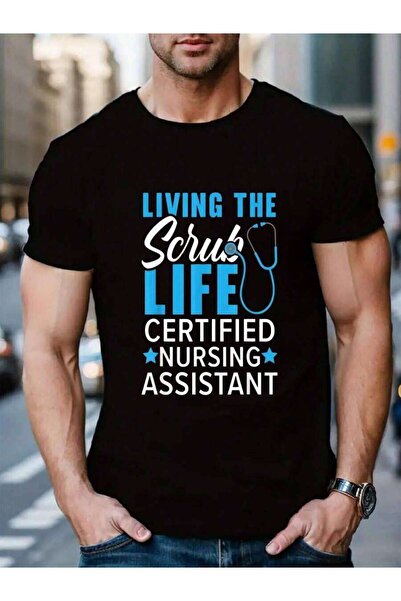 KYMC07 تي شيرت رجالي أسود 100% قطن بتصميم Living The Scrub Life معتمد لمساعدي...