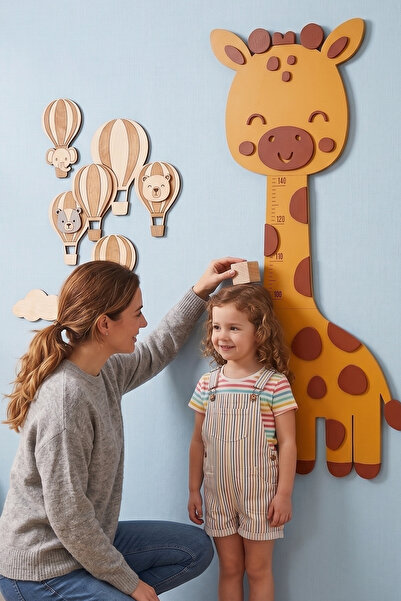 MEZORA Zürafa Ahşap Çocuk Boy Büyüme Grafiği Cetvel / Aile Bebek Çocuk Odası ...