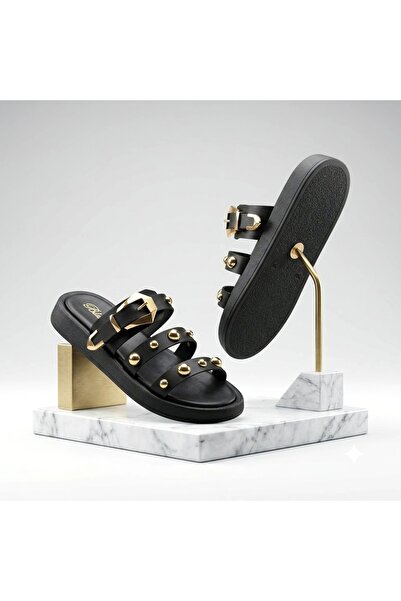 KİNDEP (Park Moda) Trok Detailed Daily Women's Slippers Black
