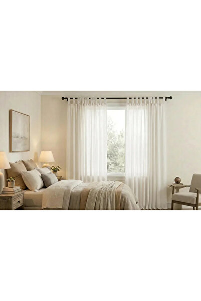 Leo Boutique Curtain Keten Rustik Tül Perde - Kemerli (Tab Top) Dikim - Piles...
