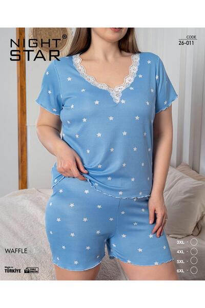 Night Star Waffle Yıldız Desenli Büyük Beden Şort Pijama Takımı