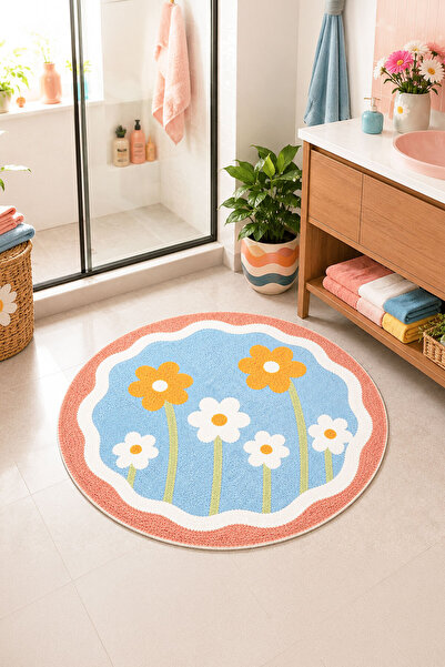 Toronto Home Digital Non-Slip Washable Round Colorful Floral Bath Mat Bathroo...