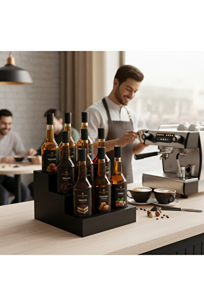 decorelax 3-Tier 9-Compartment Syrup Stand Model 1 - Black Wide Barista Coffe...