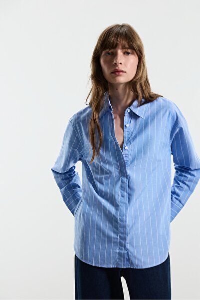 LEFTIES Çizgili poplin basic gömlek
