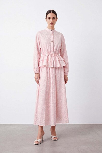Puane Floral Patterned Double Set with Ruffle Detail and Gathered Waist Skirt...