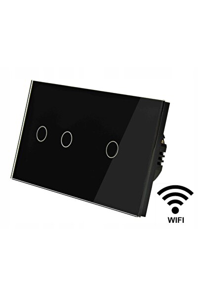 İNDUAL Comutator tactil din sticlă triplu (2 + 1) Wifi Fără N Tuya Negru