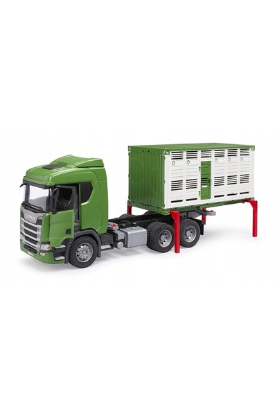 Bruder Camion Scania Super 560R, container verde cu figurină vacă 03548
