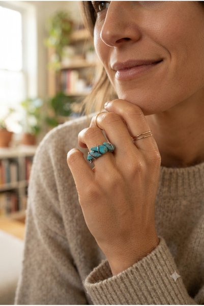 ZGNOVA Turquoise Natural Stone Adjustable Plated Ring