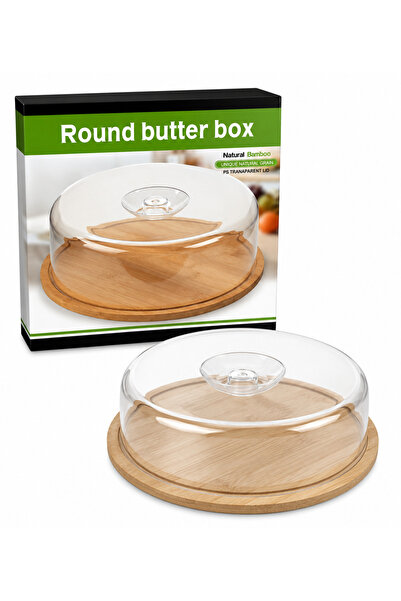 Generic Brand Round Bamboo platter with Sheer lid, cake and cheese box, prote...