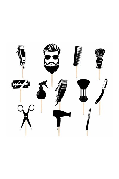 DecoParty Set de decorațiuni pentru tort – Tematică de frizerie, 12 piese, Ca...