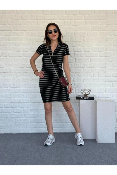 Goncalya Striped Camisole Dress Black