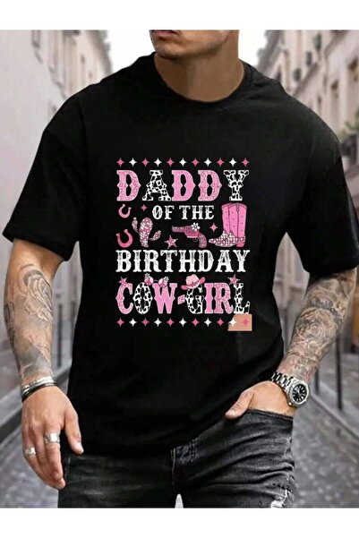 9TAY تي شيرت رجالي أسود 100% قطن بطبعة Daddy Of The Cow Girl Rodeo Cowgirl، م...