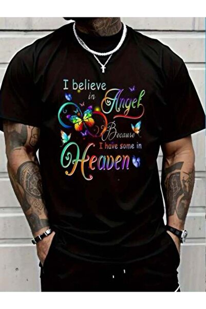 45 BPM تي شيرت من القطن بنسبة 100% بطبعة Believe Angel Because I Have Some In...