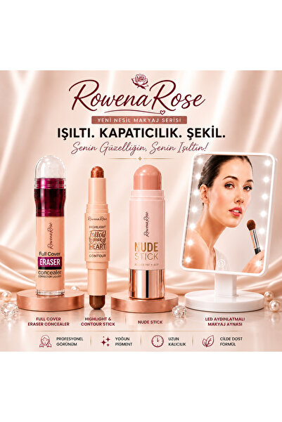 ROWENAROSE 4'lü makyaj ve ayna seti