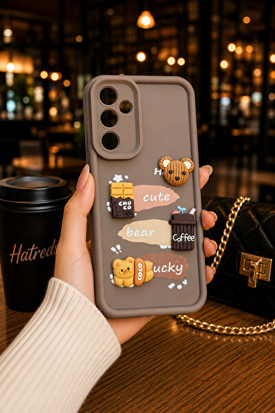 Hatreds Samsung Galaxy A35 5G Uyumlu Ayıcık ve Kahve Baskılı Yumuşak Kılıf