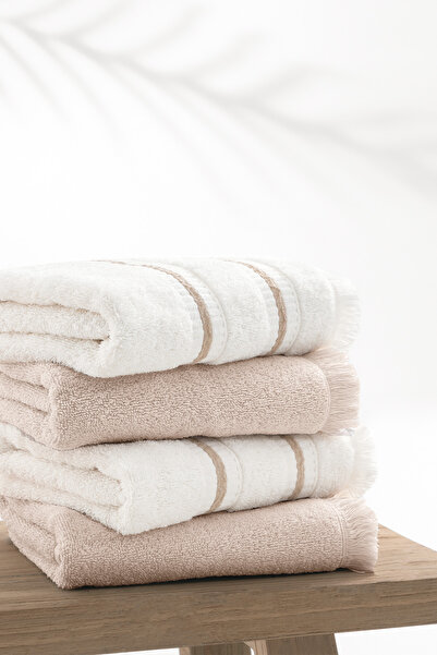 Yataş Efren 4-Piece 100% Cotton Hand & Face Towel Set - Beige/Ecru