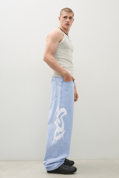 Bershka Yan baskılı super baggy fit jean