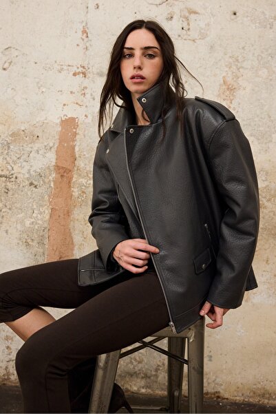 Stradivarius Suni deri biker ceket