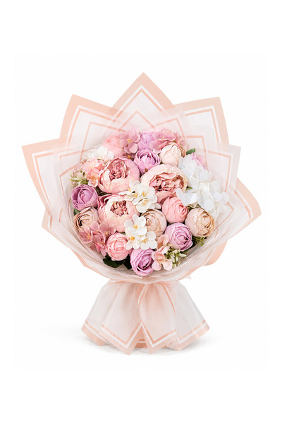 Rose Art Flowers Pastel Pembe Yapay Şakayık ve Gül Çiçek Buketi Sevgiliye Doğ...