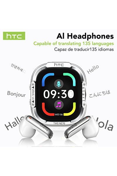 Choice سماعات رأس لاسلكية بيضاء بتقنية الذكاء الاصطناعي وبلوتوث HTC NE70، سما...