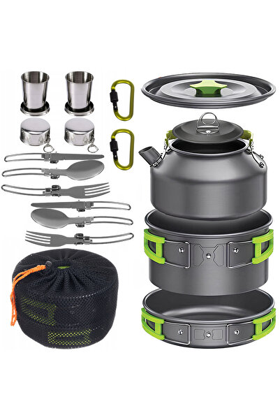 DexXer Set de vase de gătit pliabile pentru camping, pentru 2 persoane