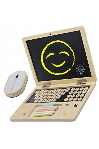 MINEXO Laptop pentru copii, tablă de desen educativă din lemn + mouse cu cretă