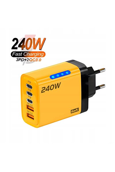 NO BRAND Încărcător rapid 240W Negru 5 în 1 USB C GaN + Cablu 10A Quick Charg...