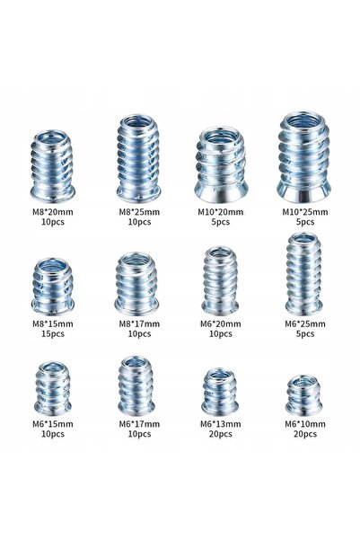 NO BRAND Șuruburi pentru lemn cu filet dublu și piulițe M6/M8/M10, set de 130