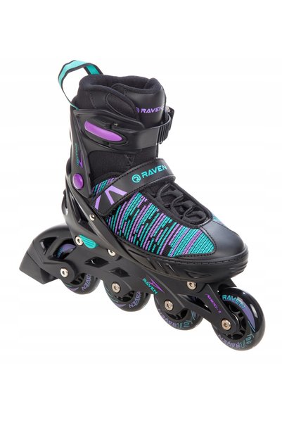 NO BRAND Patine cu rotile 3 în 1 reglabile Raven Cande Negru/Mentă/Violet 31-35