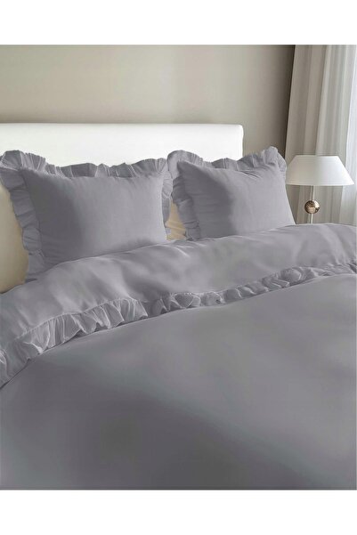 NO BRAND Lenjerie de pat din bumbac cu volane Boho 160X200 Gri deschis