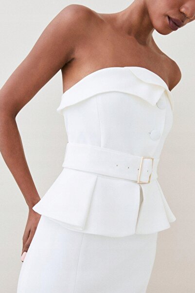 NO BRAND Rochie albă de cocktail midi, cu umerii goi, Baskin Karen Millen 40