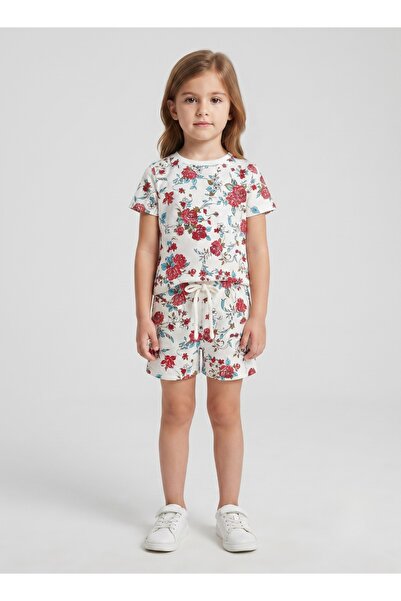 Babyqlo Girls White Red Floral Print Co-ord Set