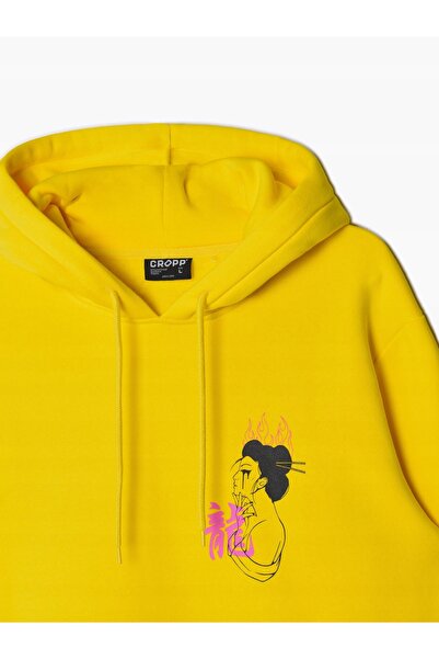 NO BRAND Hanorac galben clasic, cu buzunar tip cangur, imprimat, simplu, uni, XS