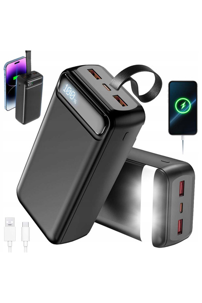 NO BRAND Baterie externă 50000mAh 22.5W Dual USB Încărcător de călătorie Negr...
