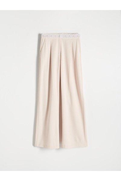NO BRAND Pantaloni lungi simpli, bej deschis, cu inserție decorativă, talie î...