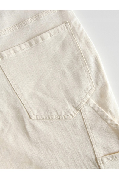 NO BRAND Blugi clasici din bumbac crem, stil morcov, cu buzunare, mărimea L