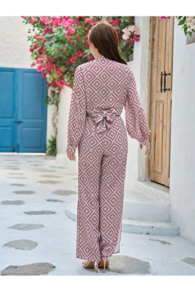 NO BRAND Set din două piese cu rubine, pantaloni largi, bluză cu mânecă lungă...