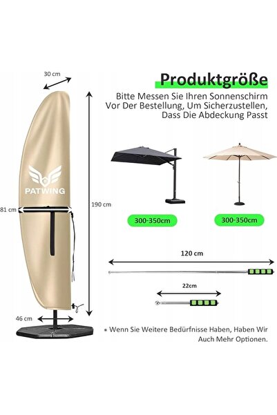 NO BRAND Husă pentru umbrelă de grădină, mare, 190cm, impermeabilă, bej, anti...