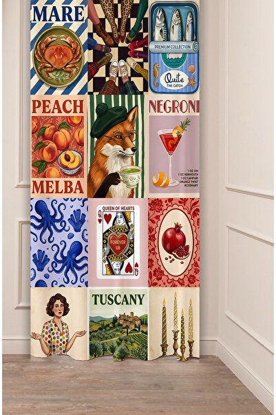 GREENDECOR Aesthetic Moodboard Wall Collage Baskılı Fon Perde Y2K Retro Visio...