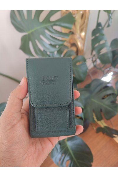 ROKA COLLECTİON 4037 Hakiki Deri Dikey Haki Çakmak Cepli Sigaralık