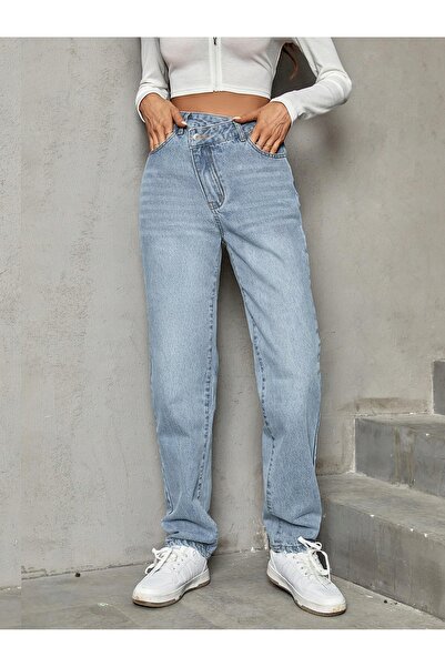 NO BRAND Pantaloni lungi din denim albastru deschis cu talie înaltă Shein 40/42