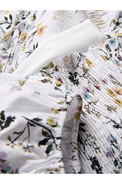 NO BRAND Rochie albă din bumbac, lungime midi, cu imprimeu floral colorat, Re...