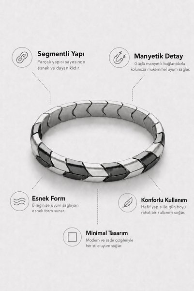 GWOMA Men's Steel Bracelet - Segmented Gun Men's Magnetic Elastic Men's Bracelet