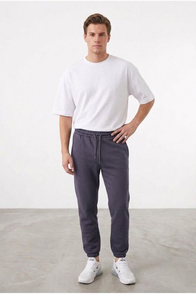 ELAFRO Men's Dark Smoked 3-Thread Fleece-Lined Elastic Leg Jogger Cotton Sweatpants