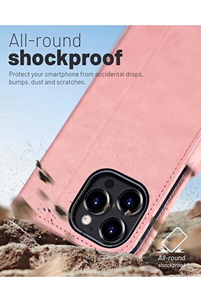 NO BRAND Husă flip din piele Ocase pentru iPhone 16 Pro, tip portofel, RFID, roz