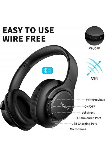 NO BRAND Căști wireless Kvidio Wh201A cu difuzoare de 40mm, Bluetooth 5.3, ba...