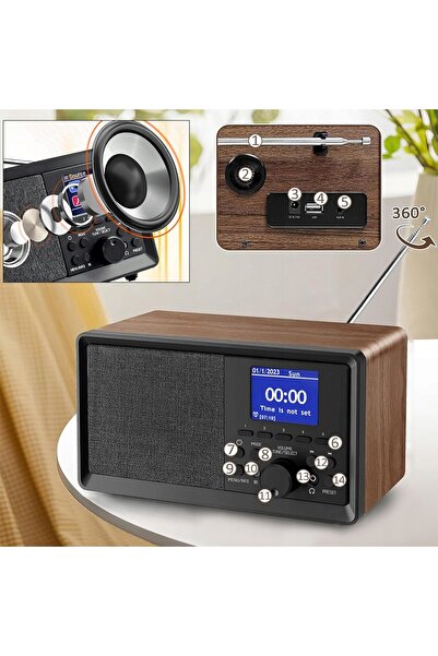 NO BRAND Radio Retro DAB FM Bluetooth 5 Pilot Aux USB din lemn cu ceas deștep...