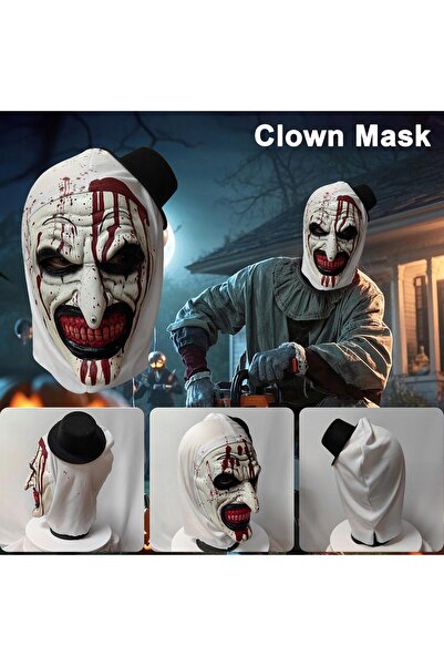 NO BRAND Masca de Halloween Clownul Morții cu Pălărie Latex Realist