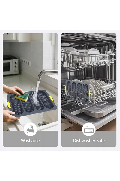NO BRAND Set de 2 tăvi de copt baghete din silicon, cu cleme și pensulă